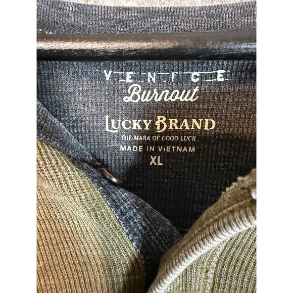 Lucky Brand Mens Venice Burnout Thermal Green Henley Long Sleeve - XL - Picture 4 of 4